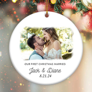 Personalized Photo Couple First Christmas Married Christmas Ceramic Ornament