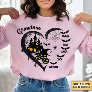 Halloween Grandma Mom Black Bats Heart Personalized Sweatshirt