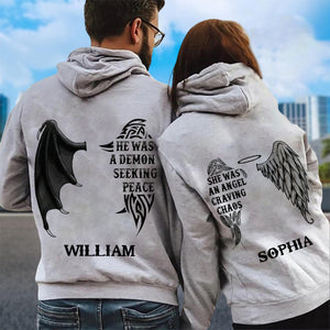 Personalized Demon Angel Love Couple Pullover Hoodie