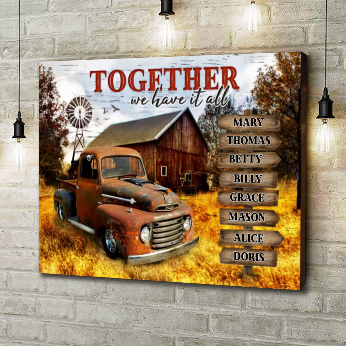 Together We Have It All Rustic Farmhouse Style Personalized Custom Clipart & Text Canvas/Poster