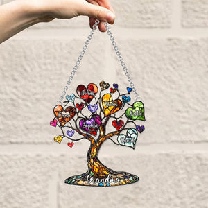 Personalized Mother Window Hanging Suncatcher Ornament - Mom Grandma Heart Tree