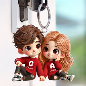 Cute Couple Sitting Together Personalized Acrylic Keychain,Gift for him, her