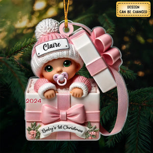 Baby Inside Gift Box Personalized Acrylic Ornament, Lovely Keepsake to Celebrate Baby's First Christmas