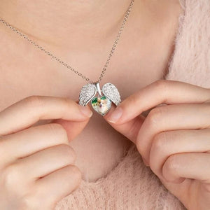 Personalized Heart Shaped Angel Wings Photo Memorial Necklace