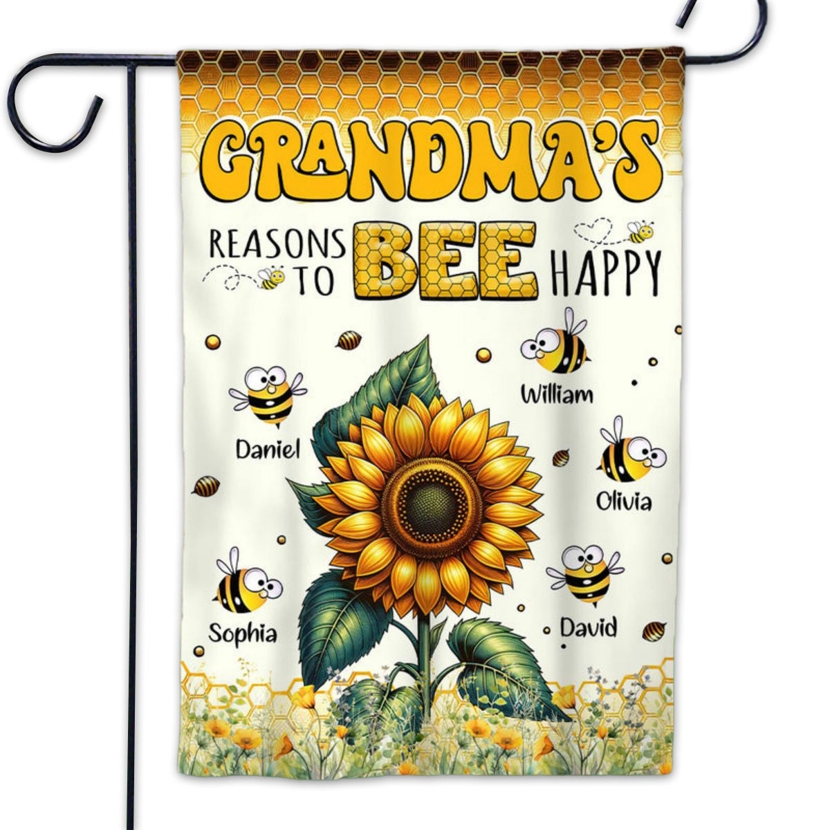 Personalized Sunflower Flag Gift For Grandma Auntie Mom - Reasons To Bee Happy