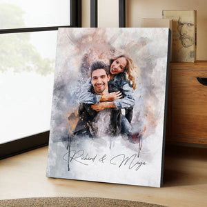 Personalized Art Print from Photo, Couple Watercolor Portrait Gift for Wedding Anniversary Engagement