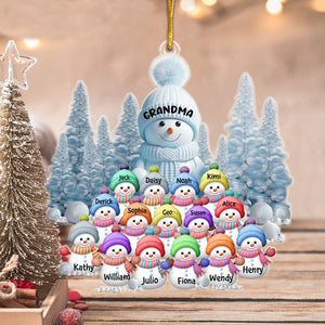 Christmas Blue Vibe Snowman Grandma Mom Colorful Kids Personalized Acrylic Ornament