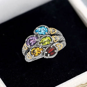 Personalized Family Cluster Mother's Birthstone Antiqued Ring 2 - 5 Stones