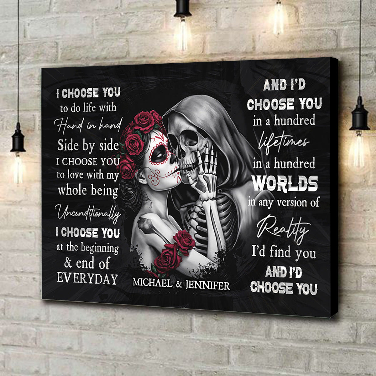 Personalized Sugar Skull Couple I Choose You Canvas Poster