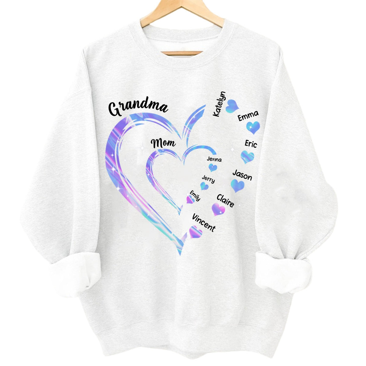 Personalized Heart Mom Grandma And Kids Shirt, Custom Name Sweatshirt