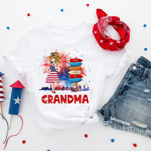 Grandma Kids Flower Fireworks- 4th Of July Independence Day -  Personalized T-shirt