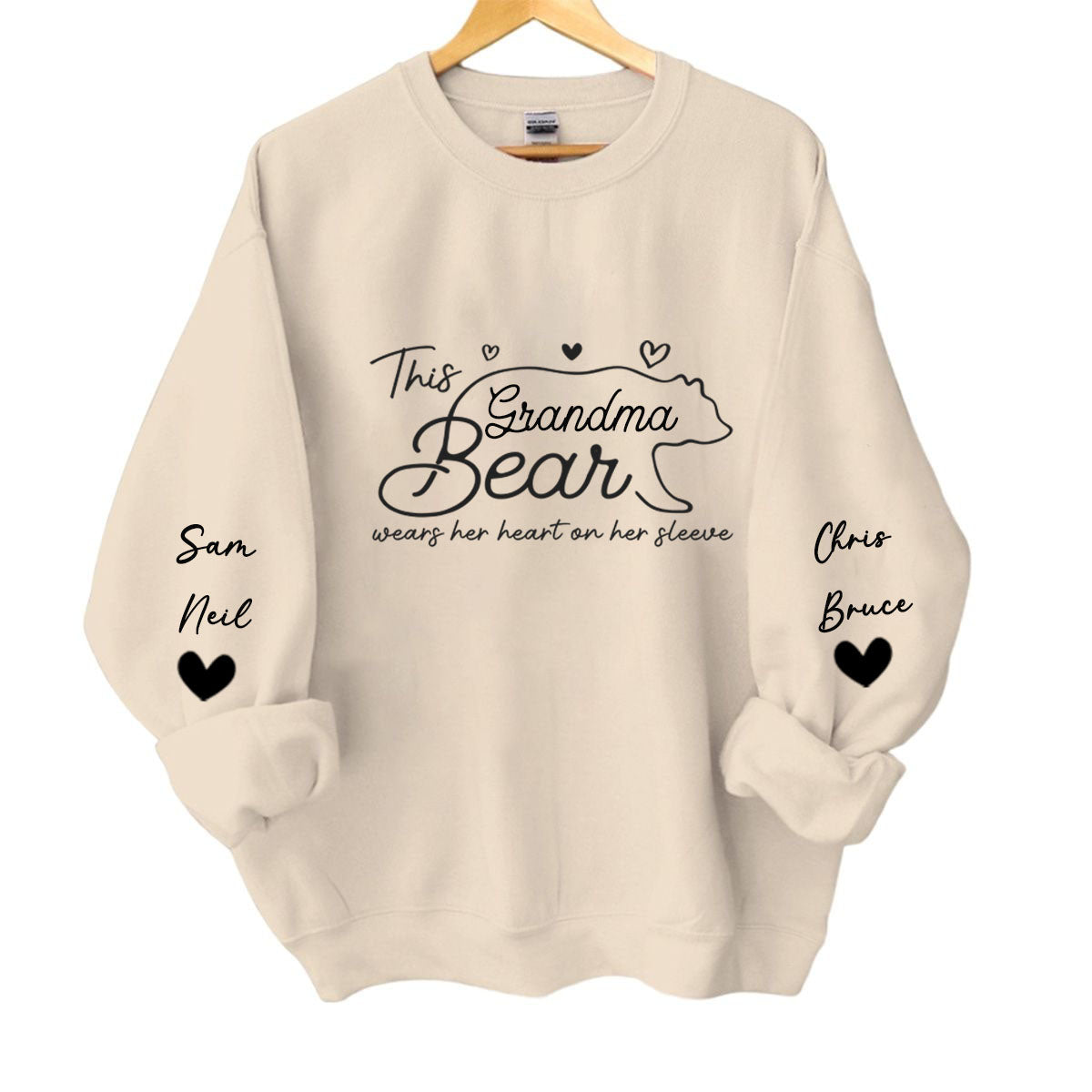 This Mama Bear Wears Her Heart On Her Sleeve - Family Personalized Unisex Sweatshirt