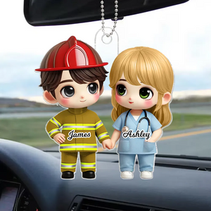 Cute Cartoon Couple Gift by Occupation Gift, Personalized Acrylic Car Ornament