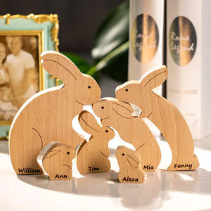 Personalised Wooden Family Cuddling Bunnies Puzzle Tabletop Decoration Easter Gift for Kids