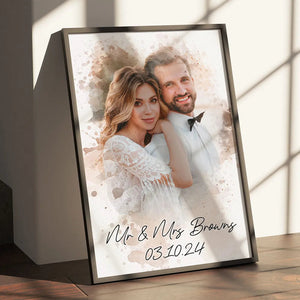 Personalized Watercolor Photo Couple Poster