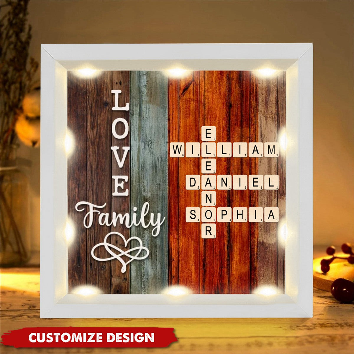 Personalized Family Crossword Art - Created In A Moment, Treasured Forever Shadow Light Box