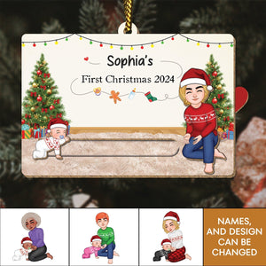 Baby's First Christmas 2024 - Personalized Family Wooden Slider Card Ornament