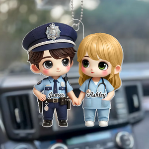 Cute Cartoon Couple Gift by Occupation Gift, Personalized Acrylic Car Ornament