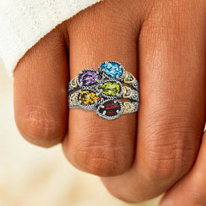 Personalized Family Cluster Mother's Birthstone Antiqued Ring 2 - 5 Stones