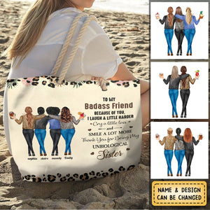 Because Of You I Laugh A Little Harder Friendship - Personalized Beach Bag