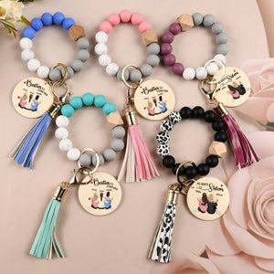 Personalized Silicone Wristlet Keychain Bracelet - Besties Forever Sitting Together