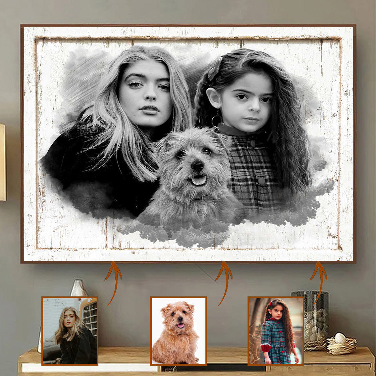 Add Deceased Loved One to Photo,Personalized Family Portrait Memorial Canvas Poster, Combine Photos