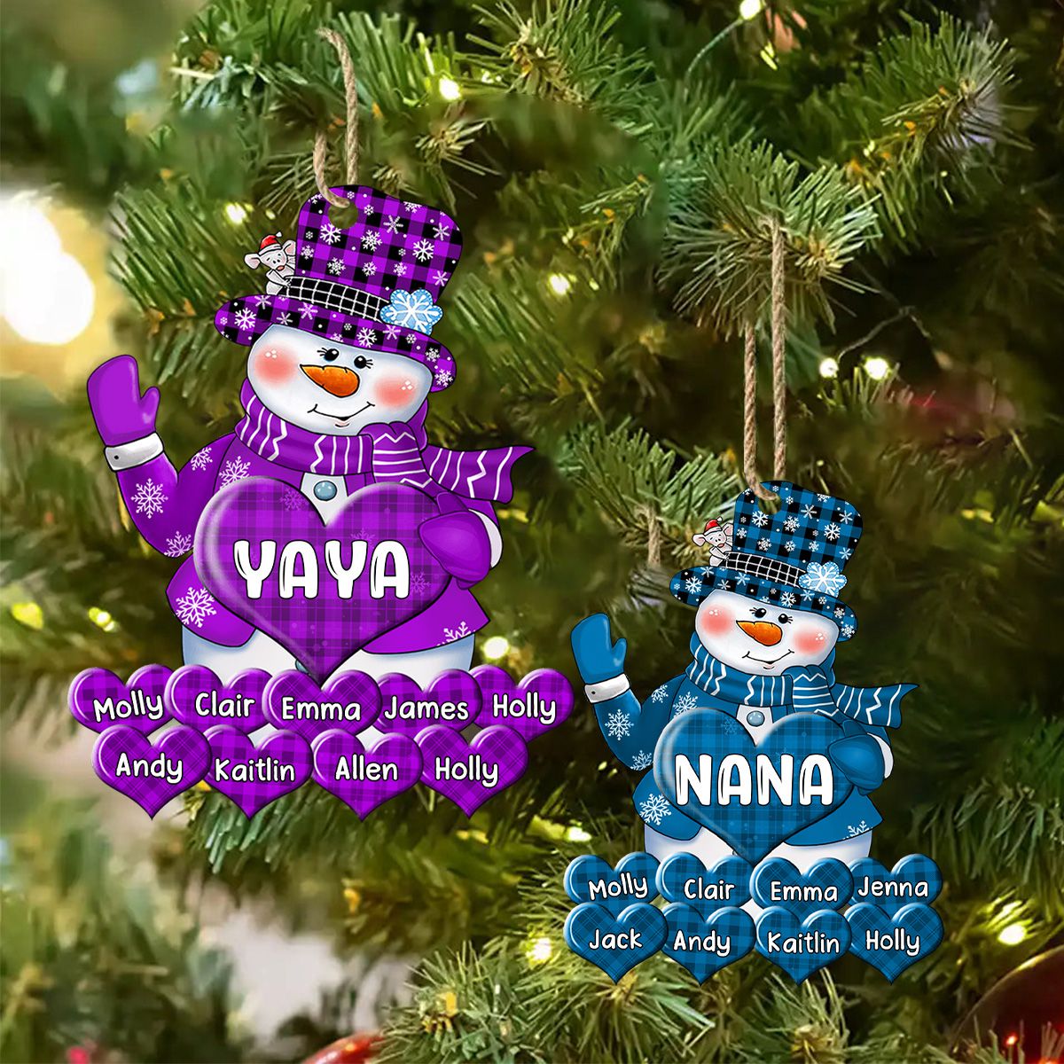 Colorful Christmas Snowman Grandma Mom Little Heart Kids- Personalized Ornament