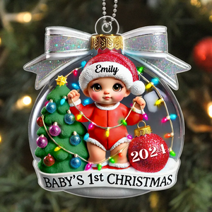 Baby First Christmas Personalized Acrylic Ornament, Christmas Tree Bow, New Parents Keepsake, Gift for Newborn