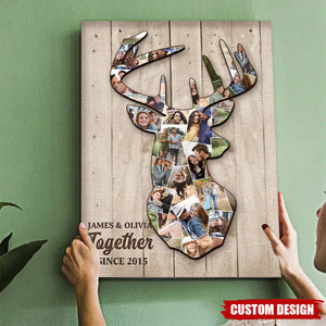 Custom Deer Couple Photo Collage Canvas, Personalized Gift For Couple