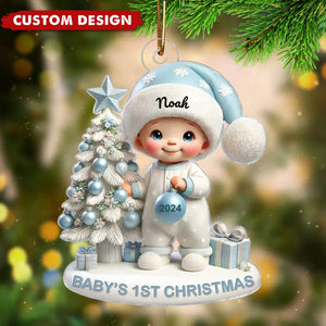 Baby Standing Beside Christmas Tree - Baby's First Christmas Personalized Acrylic Ornament