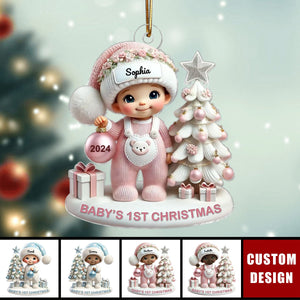 Baby Standing Beside Christmas Tree - Baby's First Christmas Personalized Acrylic Ornament