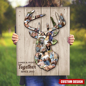 Custom Deer Couple Photo Collage Canvas, Personalized Gift For Couple