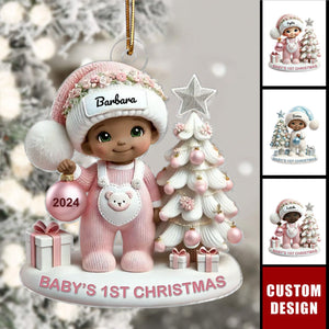 Baby Standing Beside Christmas Tree - Baby's First Christmas Personalized Acrylic Ornament