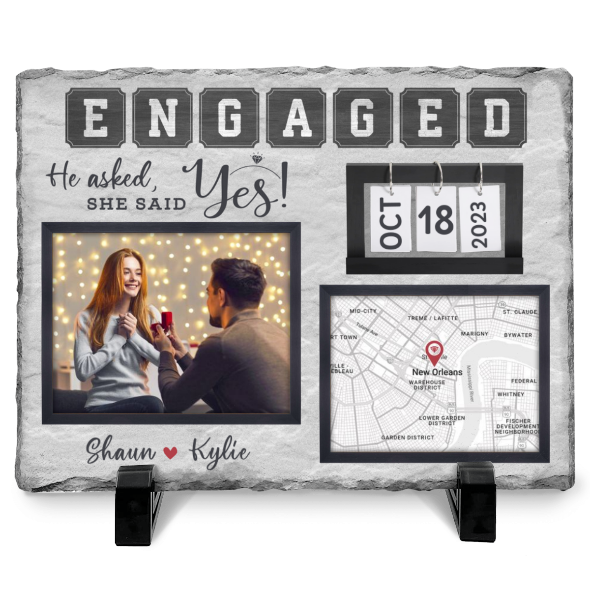 Personalized Engagement Gift For Couple He Asked She Said Yes Photo Slate