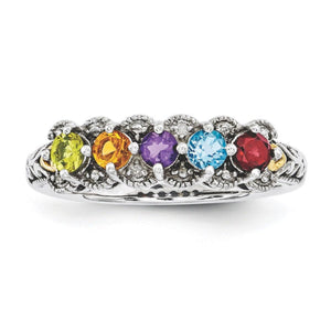 Personalized Antiqued Diamond accent Mother's Birthstone Ring 2 - 5 Stones