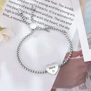 Personalized Name Heart Birthstone Memorial Bracelet