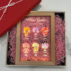 Mom's Garden Birth Month Flower Bouquet Customized LED Light With Wooden Frame