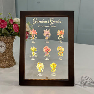 Mom's Garden Birth Month Flower Bouquet Customized LED Light With Wooden Frame