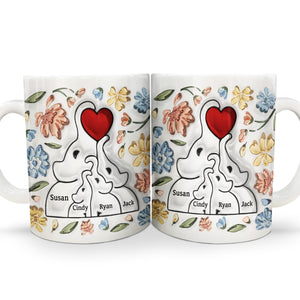 Personalized Elephant Family Mug Gift For Mom, Grandma