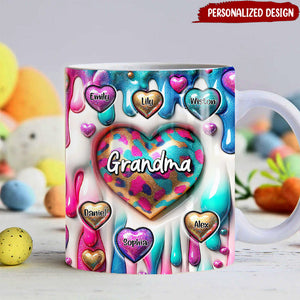 Personalized Coloful Sweet Heart Dripping Background Mug Gift For Grandma, Mom