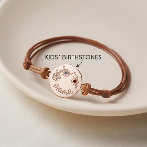 Personalized Mom Grandma Flower Bracelet With Kid's Birthstones