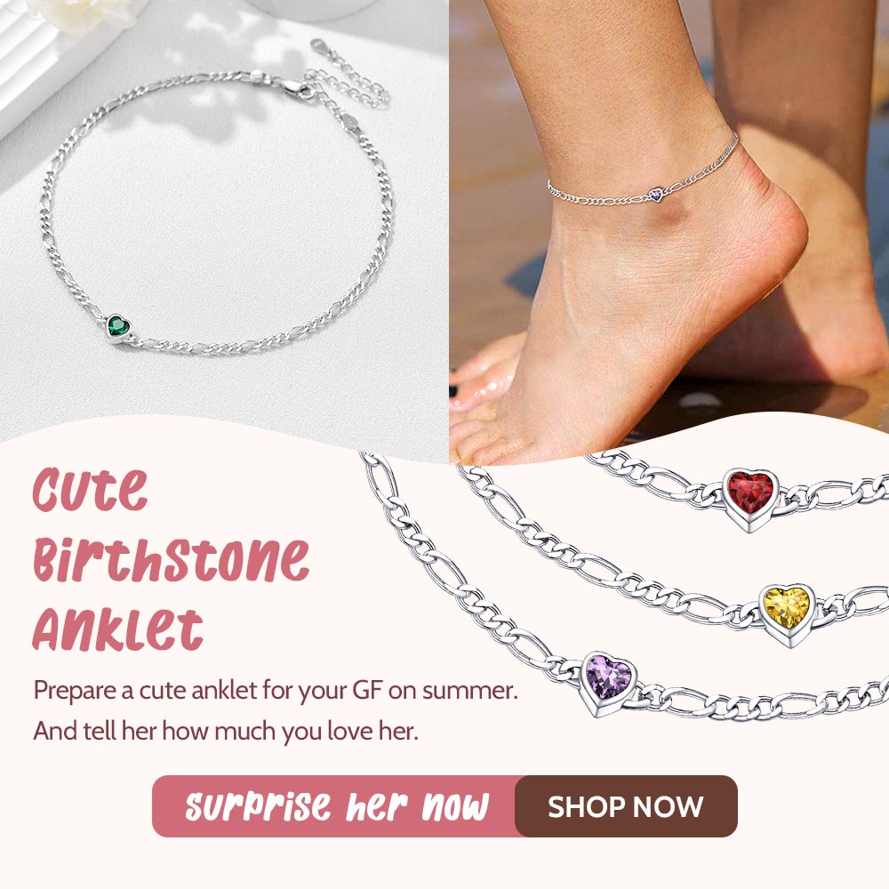 Personalized Heart Birthstone Anklet for Women