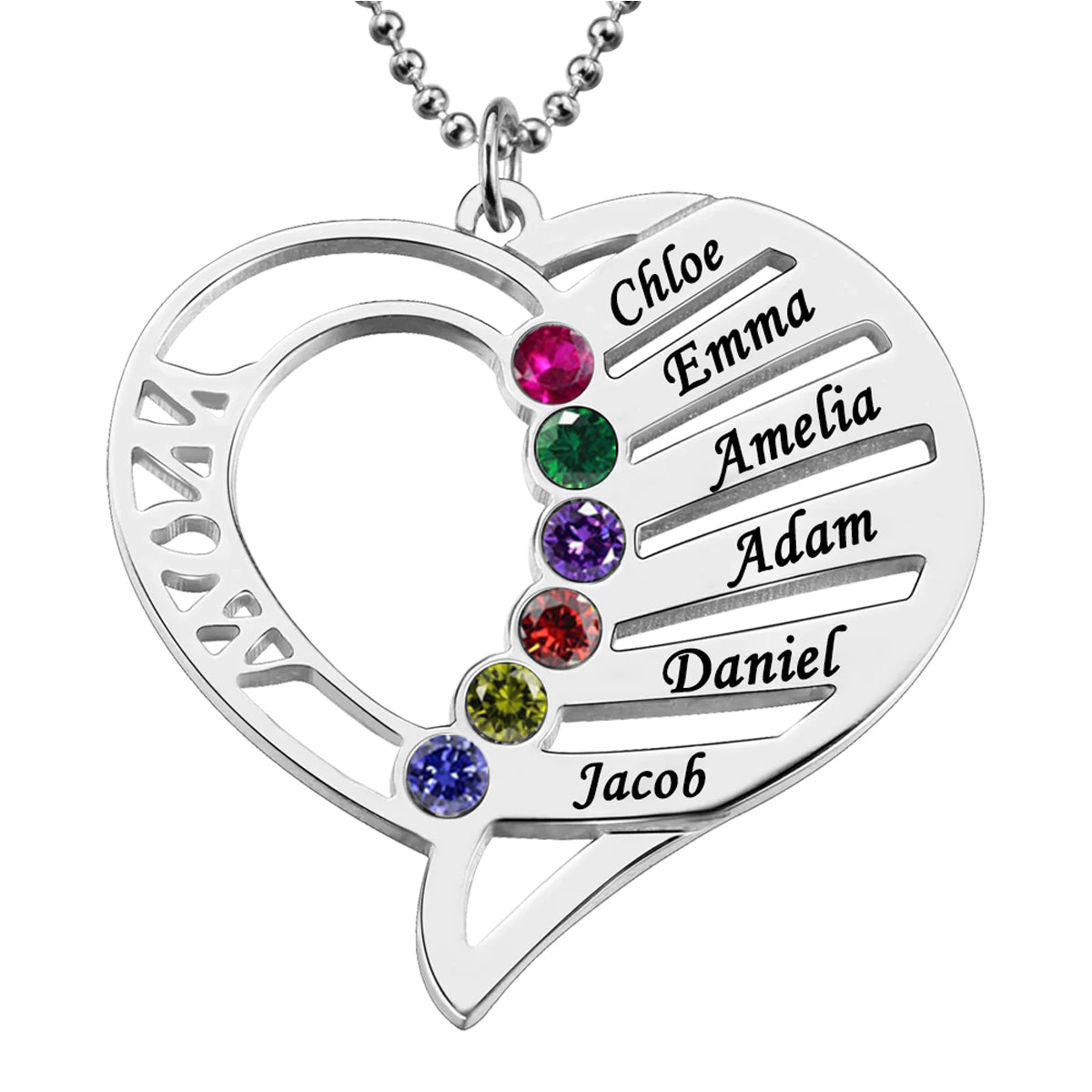 Personalized Heart Shape Family Birthstone Necklace