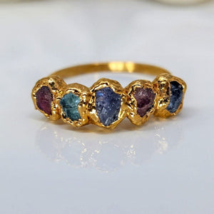 Personalized Grandma Mom Family Vintage Style Raw Birthstone Ring