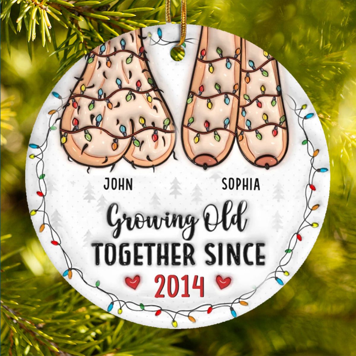 Couple Personalized Custom 3D Inflated Effect Printed  Ceramic Ornament