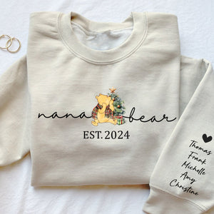 Personalized Christmas Mama Bear Est Sweatshirt with Kid Names on Sleeve