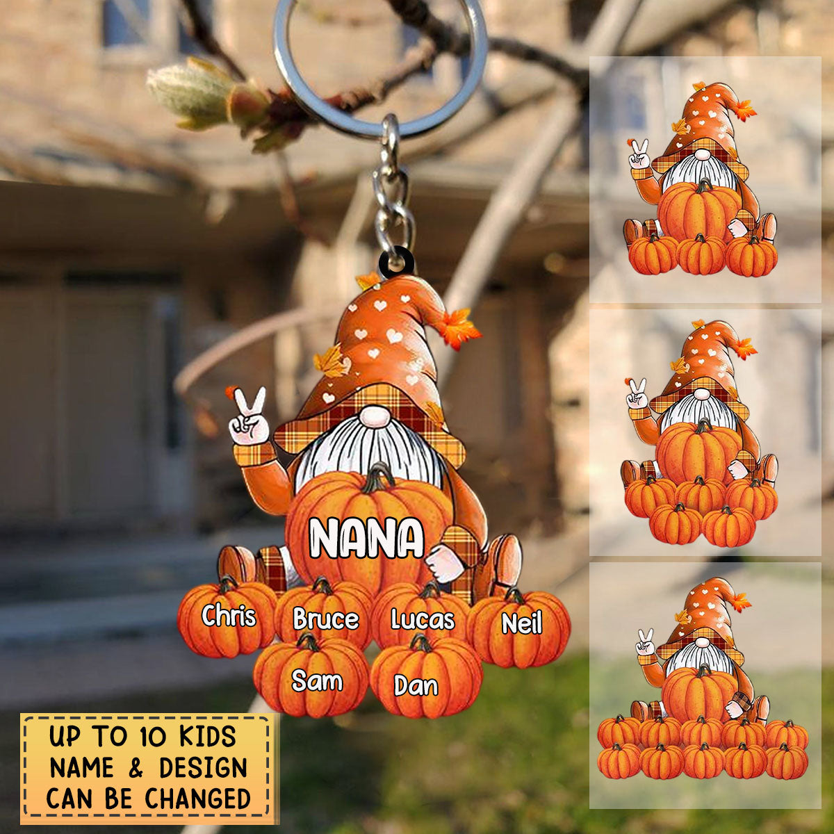 Fall Season Grandma With Little Pumpkin Kids - Personalized Dwarf Acrylic Keychain