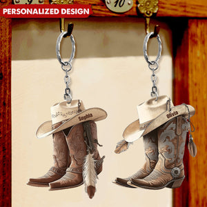 Cowboy Cowgirl Hat & Boots - Personalized Christmas Keychain