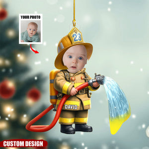 Custom Photo Firefighter Ornament - Chrisrmas Gift For Kid