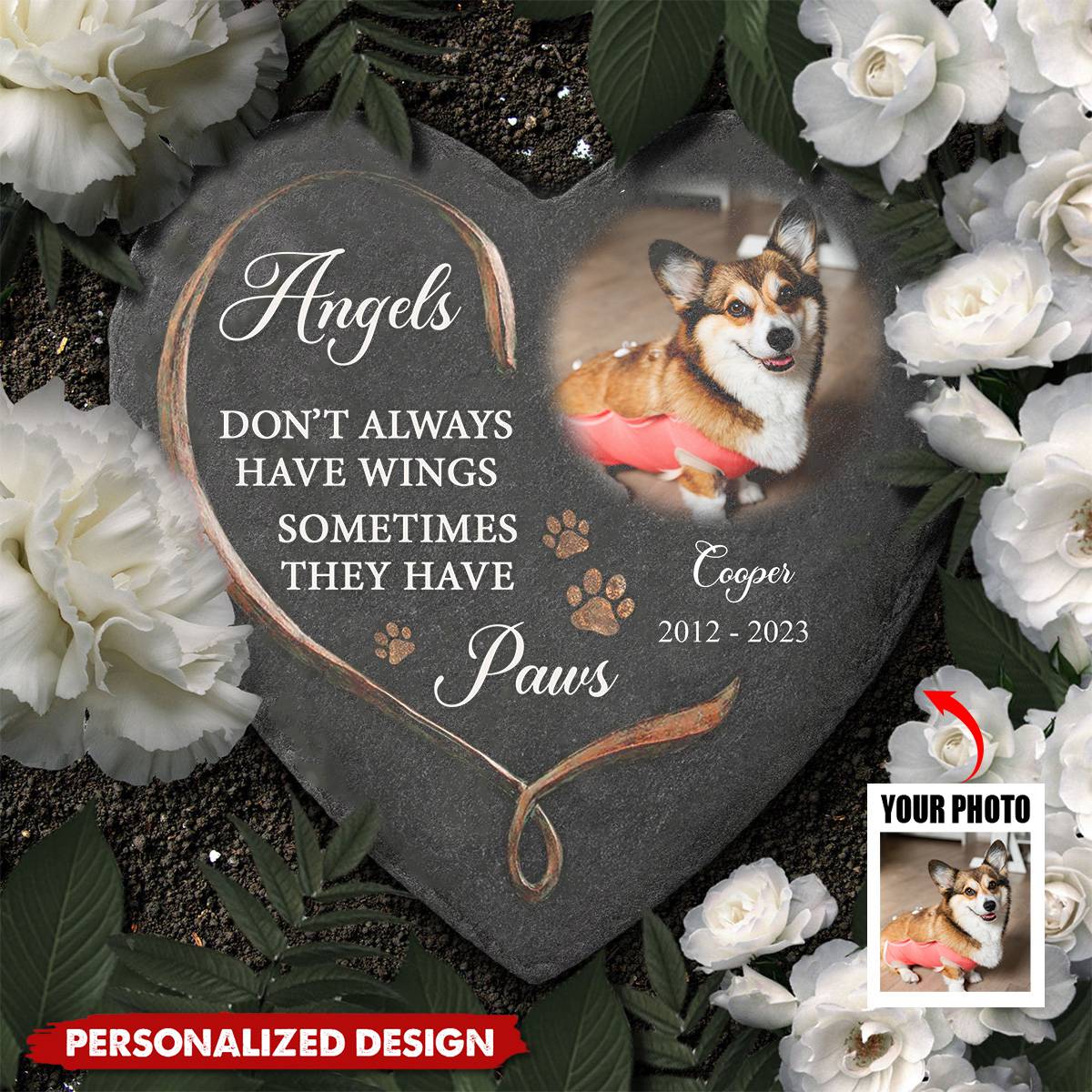 Your Wings Were Ready - Paw And Angel Wings Personalized Pet Memorial Stone